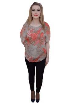 Bluza casual de vara cu model de flori mari, D&J Exclusive, Bej