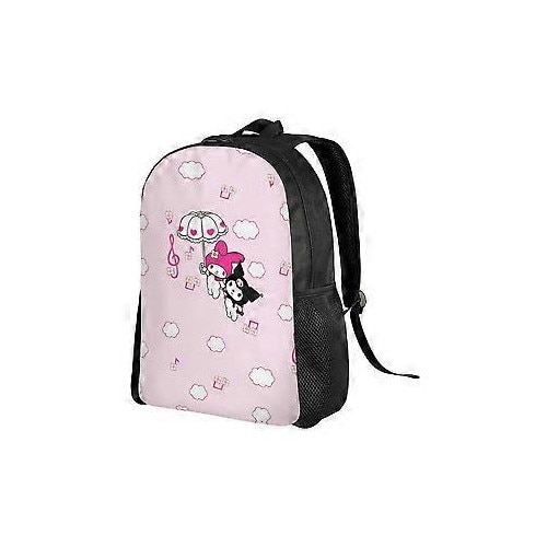 Rucsac scolar din poliester 600D cu print Kuromi, roz, compartiment pentru laptop 15 inch