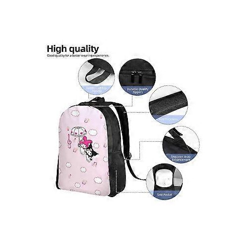 Rucsac scolar din poliester 600D cu print Kuromi, roz, compartiment pentru laptop 15 inch