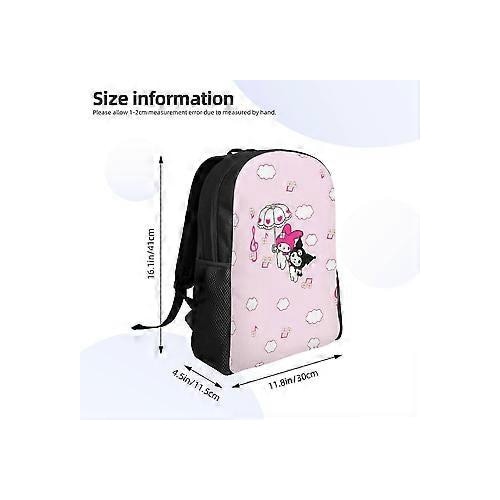 Rucsac scolar din poliester 600D cu print Kuromi, roz, compartiment pentru laptop 15 inch