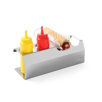 Stand pt 5 recipiente mustar / ketchup / sosuri de 0.70 lt, Hendi, inox, 530x110x(H)118 mm Stand pt 5 recipiente mustar / ketchup / sosuri de 0.70 lt, Hendi, inox, 530x110x(H)118 mm
