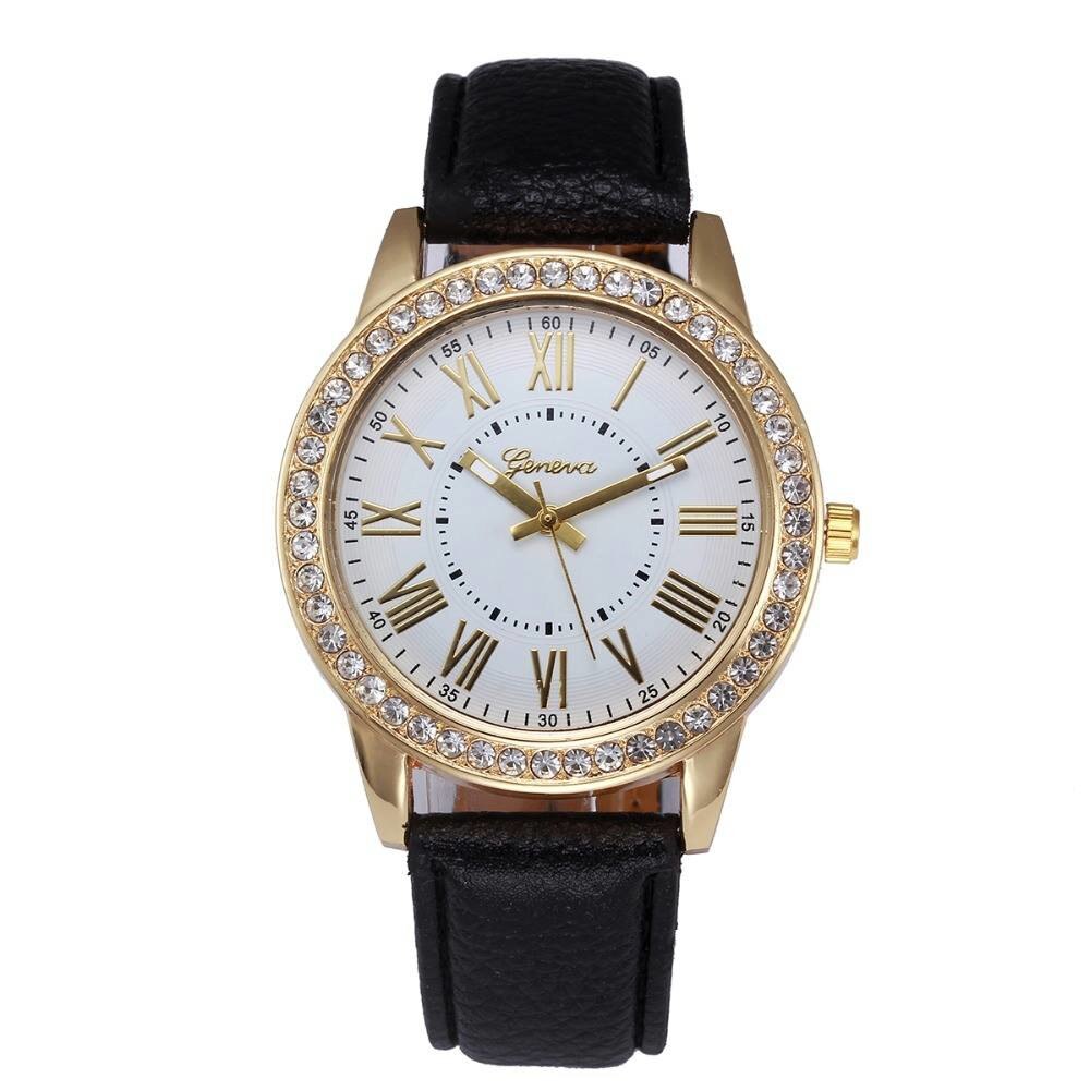 Ceas de dama elegant Geneva, curea piele, cadran cu cristale, CS247