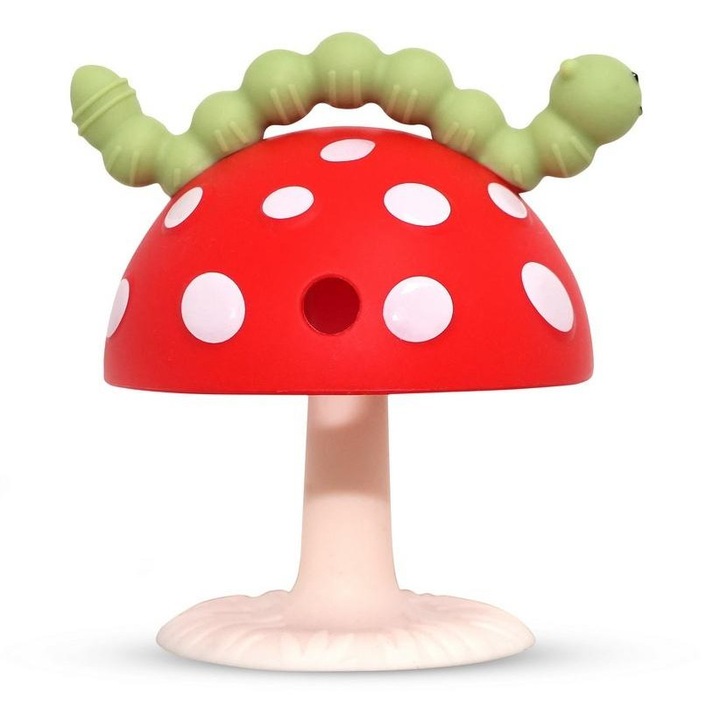 Jucarie de dentitie RaZbaby Chompy Grip 809033, din silicon cu ventuza, forma ciuperca, multicolor