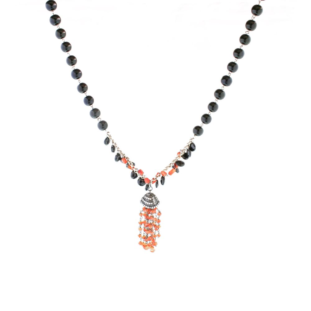 Colier Orlov Jewellery cu carnelian si briolete de spinel negru