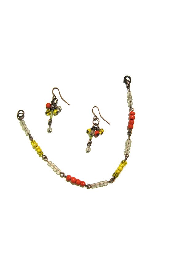 Set Moazi Handmade 4Beads, Antique Cupru, Galben / Portocaliu