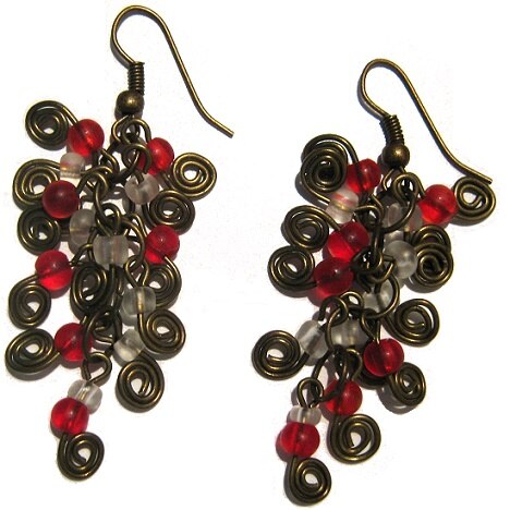 Cercei Moazi Handmade wineHouse, Antique Bronz, Rosu / Alb