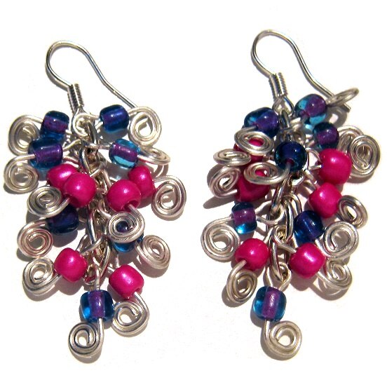 Cercei Moazi Handmade wineHouse, Argintiu, Roz / Albastru