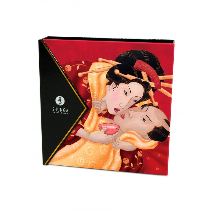 Geisha's Secrets Strawberry Ajándékkészlet, masszázsolaj 10 ml, afrodiziákum melegítő hatású olaj 10 ml, gyertya, kenőanyag 10ml, stimuláló gél 7ml