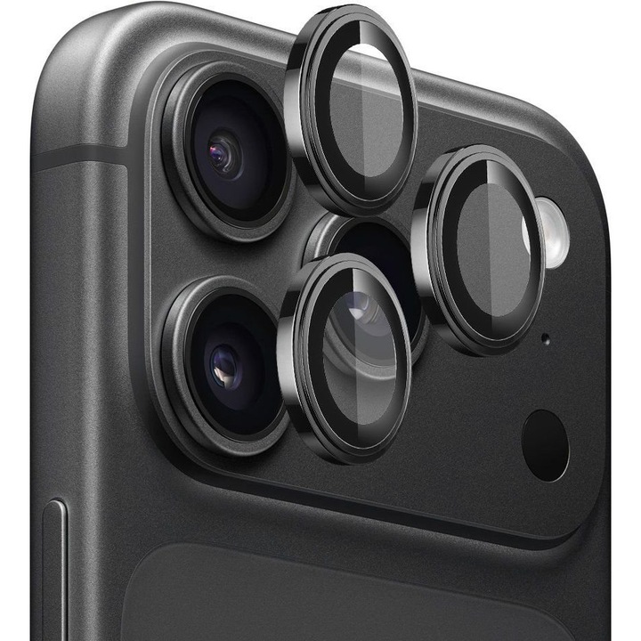 Protector sticla pentru camera Lito S+ pentru iPhone 18 Pro/18 Pro Max, sticla temperata anti-zgarieturi cu adeziv puternic, negru, set 3 buc.