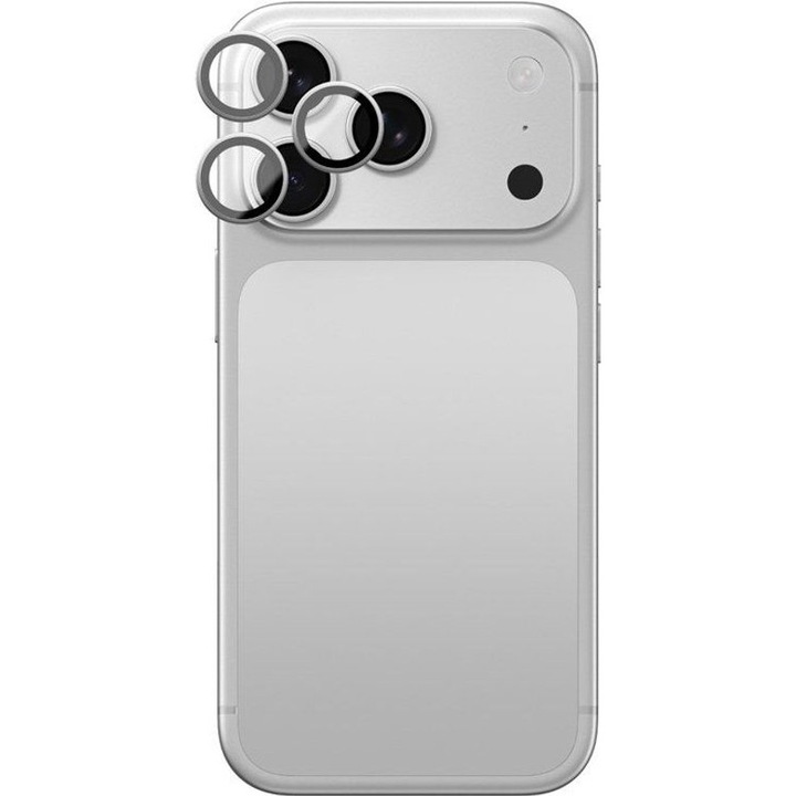 Protector lentile camera AmazingThing Radix Vision IP18CAMSVGLA, sticla safir 95% transmitere lumina, strat anti-reflexie, rama aluminiu mat, rezistent la praf si apa, compatibil iPhone 18 Pro/18 Pro Max, argintiu