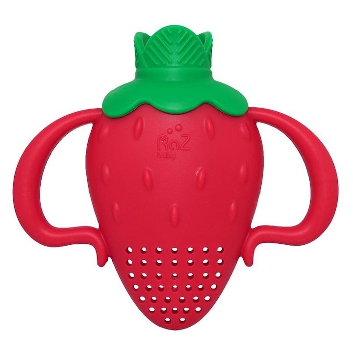 Силиконова гризалка за зъби RaZbaby Fruitique за плодове, във формата на ягода, многоцветна