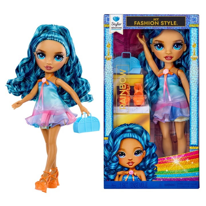 Модна кукла Rainbow High My Fashion Style 2.0 Skyler, 27, 5 см, със синя чанта