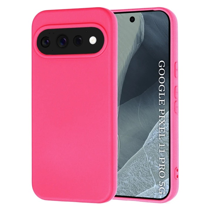 Husa pentru Google Pixel 11 Pro din Silicon Catifelat, Antisoc, set cu sticker, SoftElegance, Fucsia
