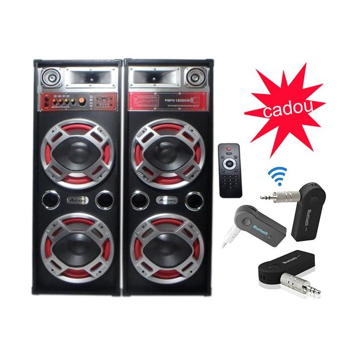 Boxe Cu Statie Active 2 x 75 W RMS, Bluetooth, USB, SD Card, Radio, Karaoke, Telecomanda + Adaptor Bluetooth, 1 Microfon