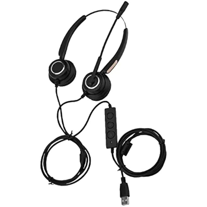 Слушалки USB с микрофон модел K0582-CJ-260914-742, микрофон с шумопотискане, вграден контрол на звука и заглушаване, кабел 250 см, бинаурални, черни
