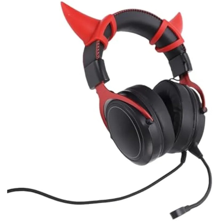 Геймърски слушалки K0582-CJ-260914-794, 50 мм драйвер, подвижен микрофон, RGB, USB + 3.5 мм жак, мемори пяна, алуминиева рамка, шумопотискане, черно/червено