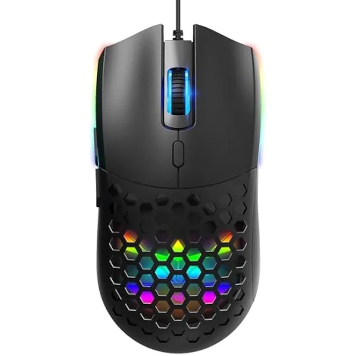 Геймърска мишка K0582-CJ-260914-655, оптична 6400 DPI, RGB, лека honeycomb кутия от ABS, USB, 3 милиона клика, черна