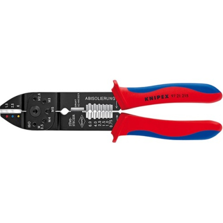 Клещи за кримпиране KNIPEX, 97 21 215, Специална стомана, Дължина 230 мм, Червен/Син