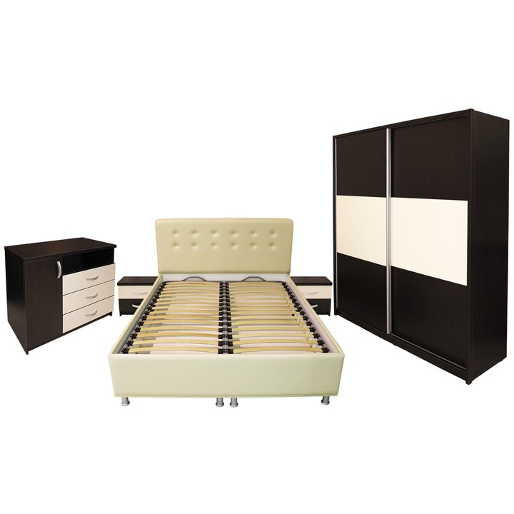 Dormitor Milano cu pat 160x200 cm, Wenge / Vanilie