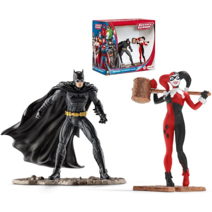 Комплект фигурки Schleich 22514, Batman и Harley Quinn, серия Justice League, ръчно рисувани фигури, многоцветни, 2 бр., височина прибл. 9 см