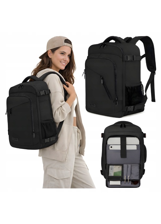 Rucsac de calatorie 40x20x25cm, 20L, Negru, Compatibil cu bagaj de mana