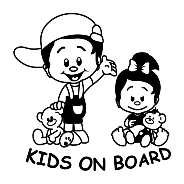 Sticker Auto Kids - SMAER - Kids On Board - 15cm x 15cm - Negru