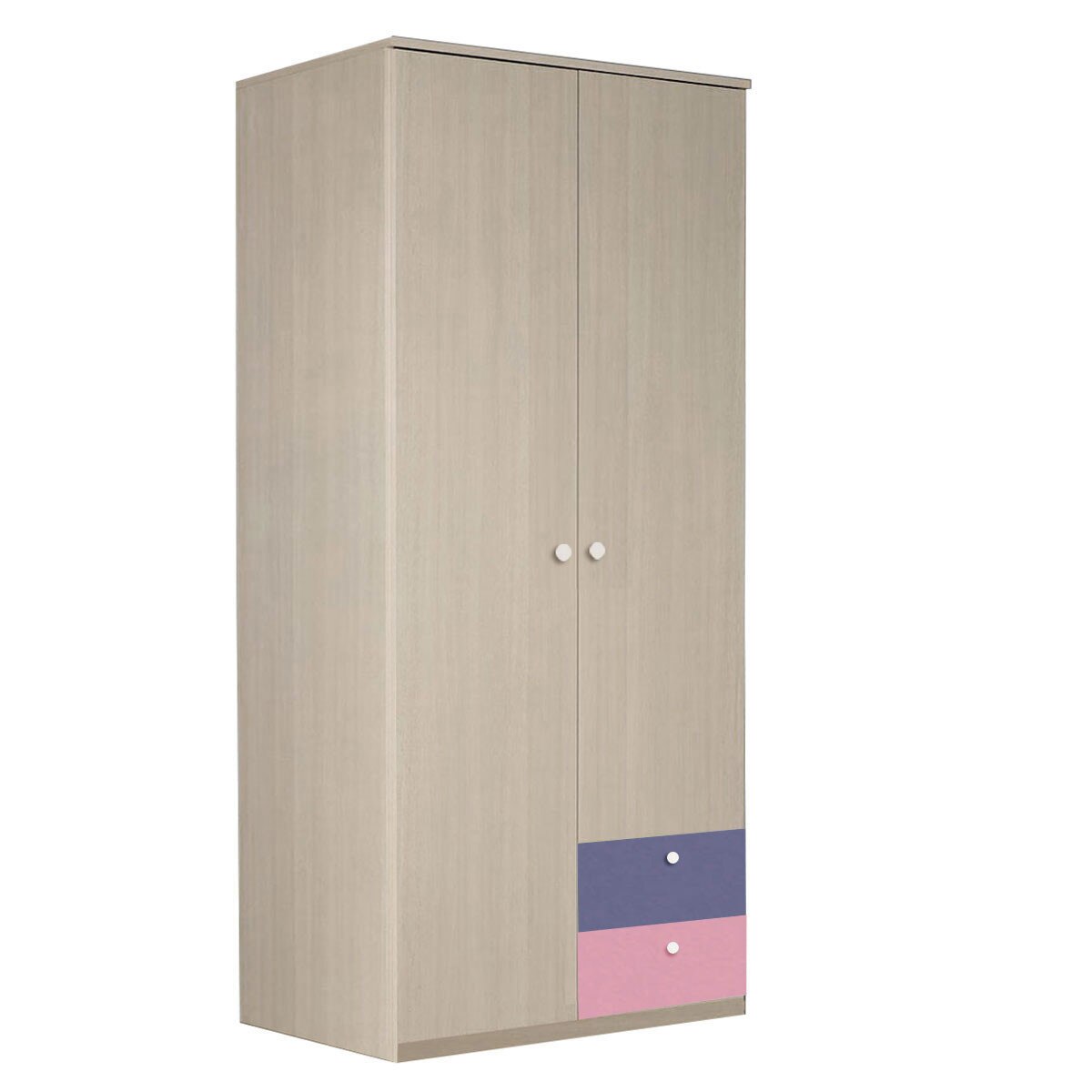 Dulap Alegria 2S, Stejar Ferrara/Albastru Violet/Roz, 200x100x50 cm