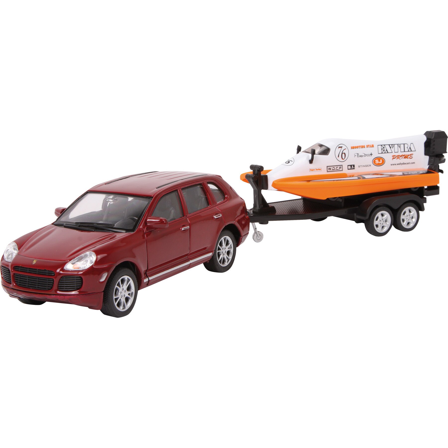 Masinuta Porsche Cayenne cu remorca si barca de viteza