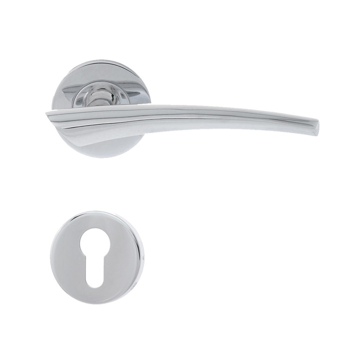 Set de manere Gerdano model S3157AL cu rozete pentru usi de intrare, nichel cromat