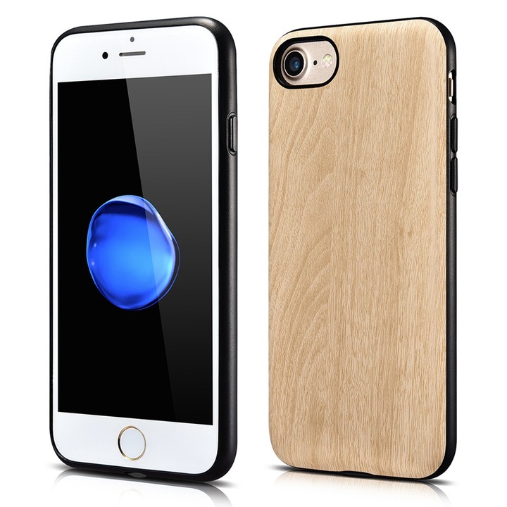 Tok iPhone SE 2 (2020), iPhone 8, iPhone 7, Xoomz Wood, vékony bőr fa hatású, Bézs színű