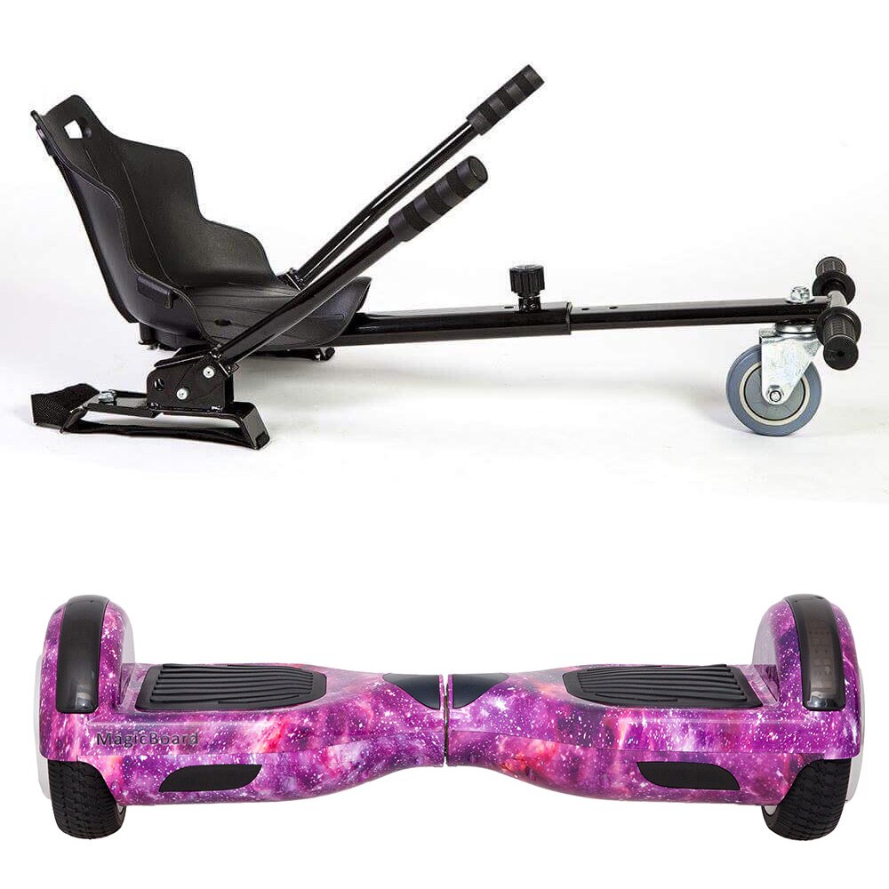 Hoverboard magicboard galaxy si hoverkart negru, Aplicatie smartphone, putere 1000 w, functie incepatori si avansati, autobalans, bluetooth, geanta de transport, led pe aripi, lumini noapte/zi