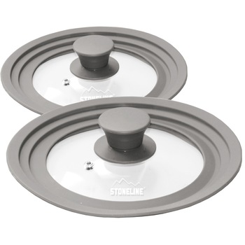 Set 2 capace de sticla, Stoneline, cu margine din silicon, pentru 16/18/20 cm si 24/26/28 cm Set 2 capace de sticla, Stoneline, cu margine din silicon, pentru 16/18/20 cm si 24/26/28 cm