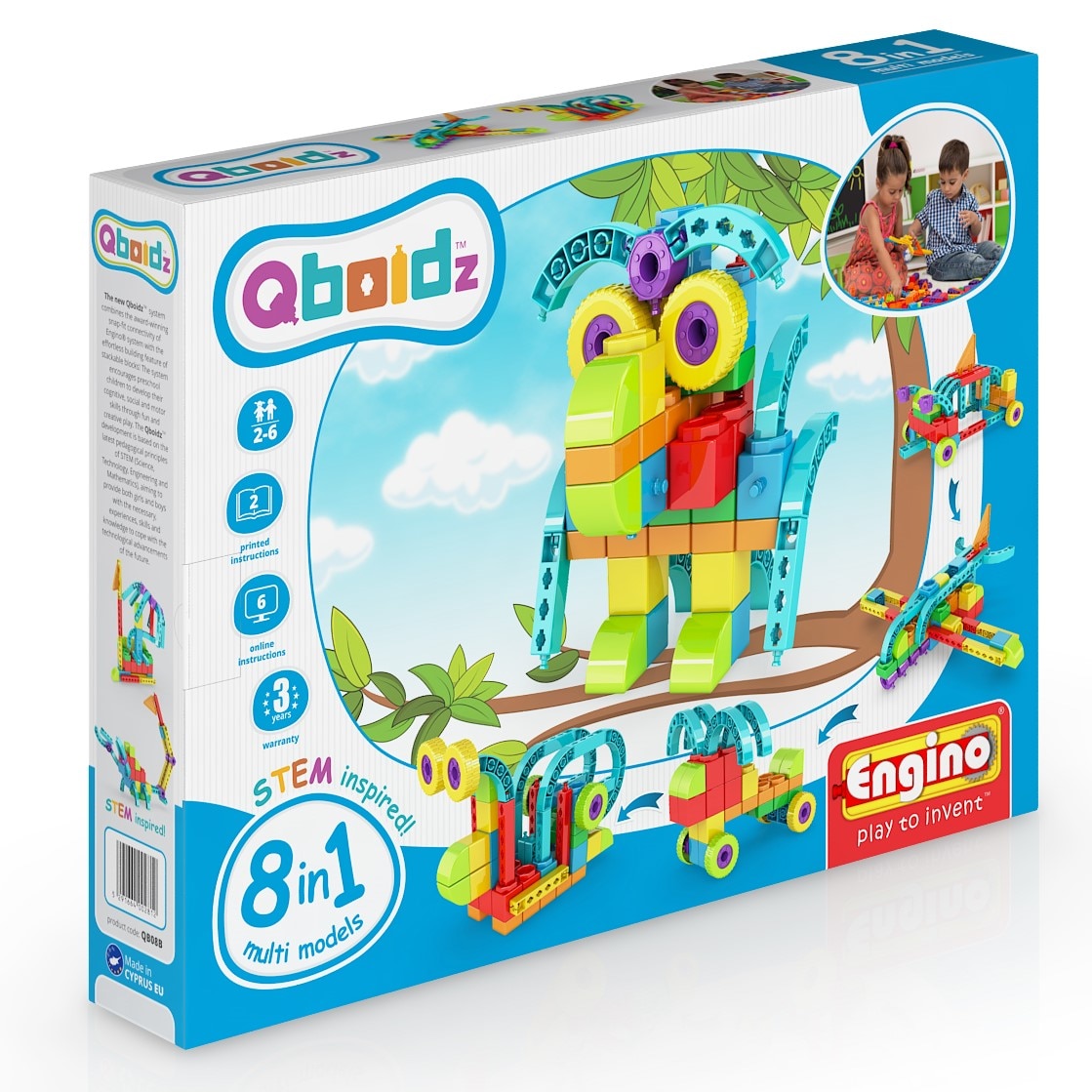 Joc de constructie creativ, Engino Qboidz 8 in 1 Multimodele (Bufnita)