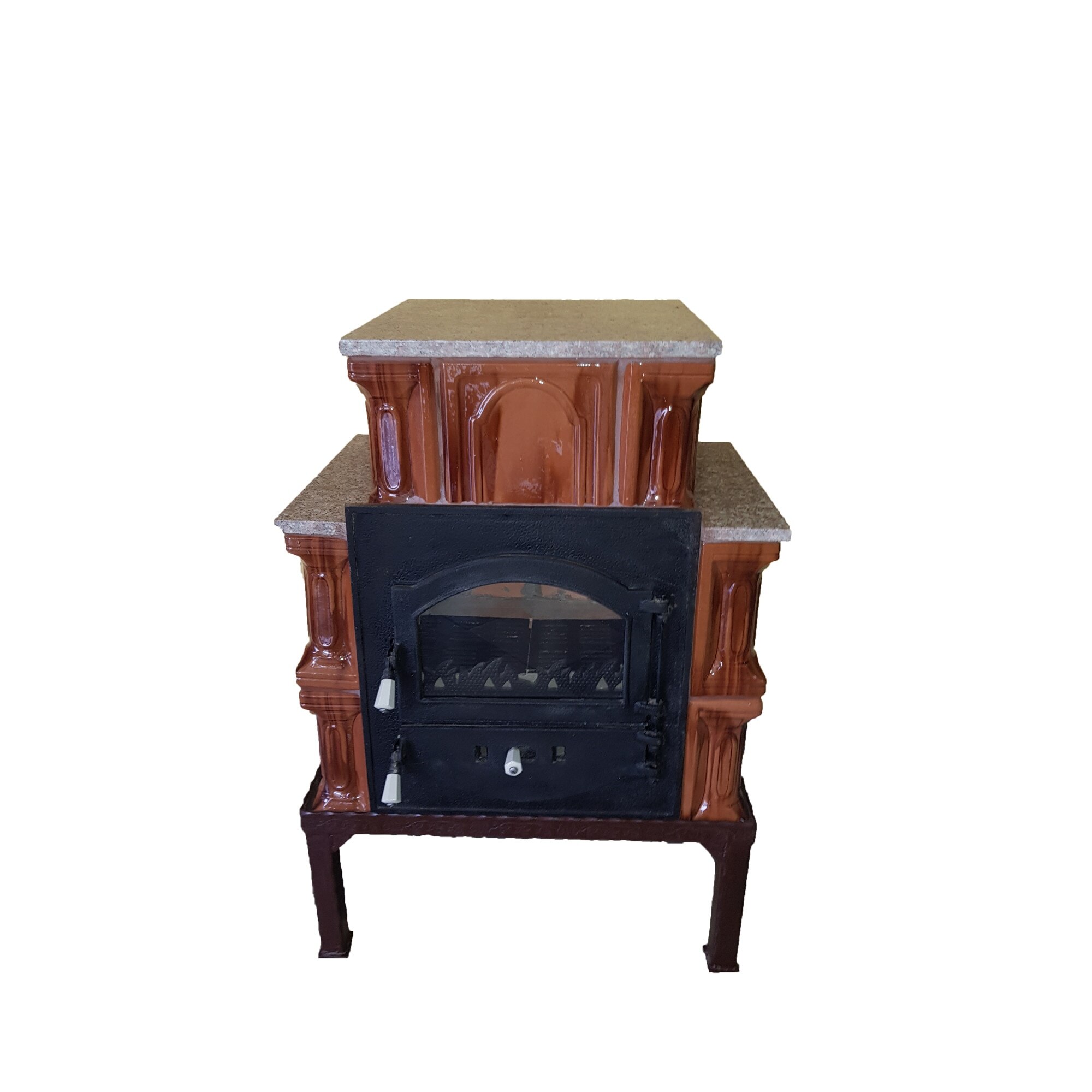 Semineu mobil usa sticla mare teracota 3 randuri maro/crem