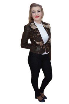 Sacou cu aspect de piele ecologica cu insertii si broderie, D&J Exclusive, Maro, 36 Sacou cu aspect de piele ecologica cu insertii si broderie, D&J Exclusive, Maro, 36