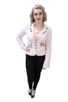 Sacou trendy cu insertii de nasturi si fermoar,D&J Exclusive, Roz, 36 Sacou trendy cu insertii de nasturi si fermoar,D&J Exclusive, Roz, 36