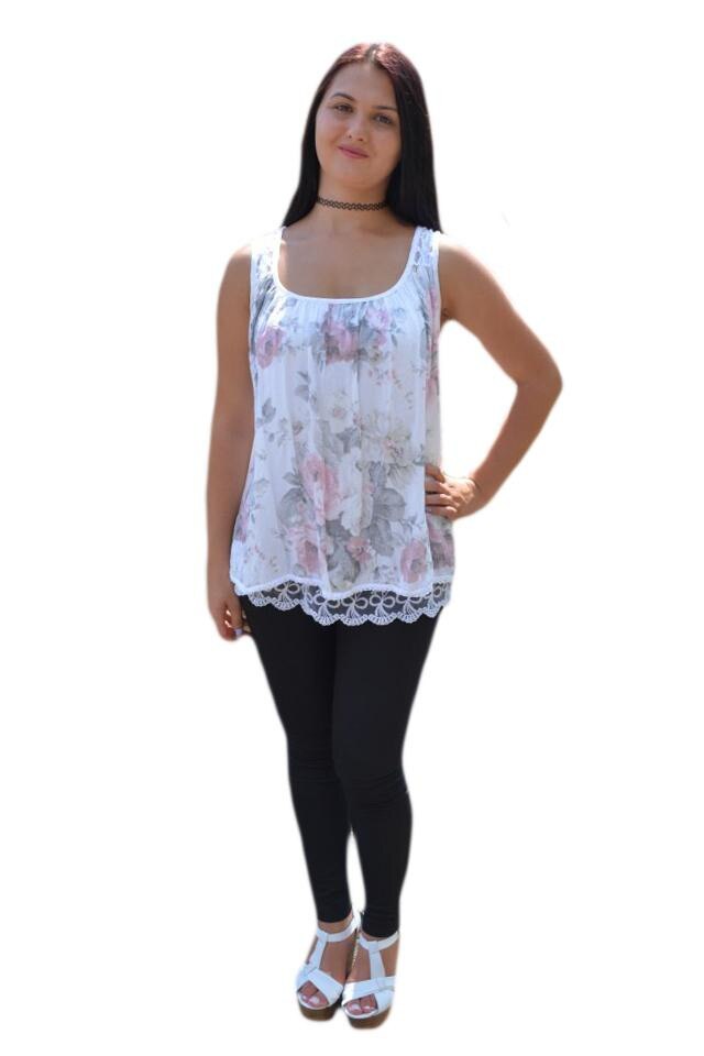 Bluza vaporoasa cu design floral, D&J Exclusive, Alb