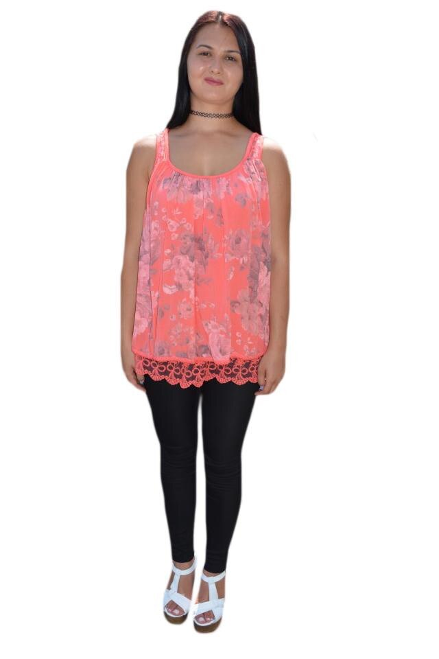 Bluza vaporoasa cu design floral, D&J Exclusive, Corai