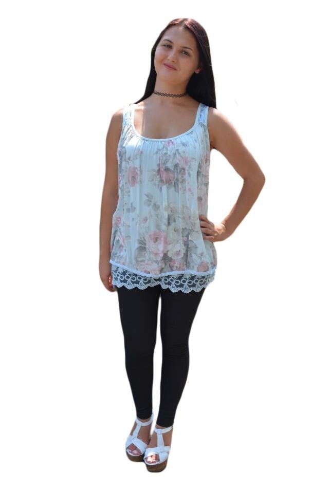 Bluza vaporoasa cu design floral, D&J Exclusive, Albastru deschis