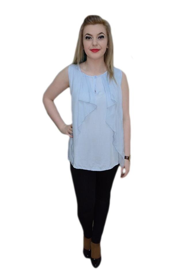 Bluza din matase fara maneca, decolteu mic, D&J Exclusive, Albastru