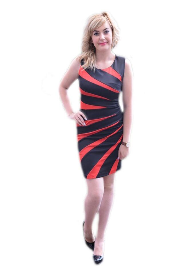 Rochie eleganta cu dungi , D&J Exclusive, Negru/Rosu