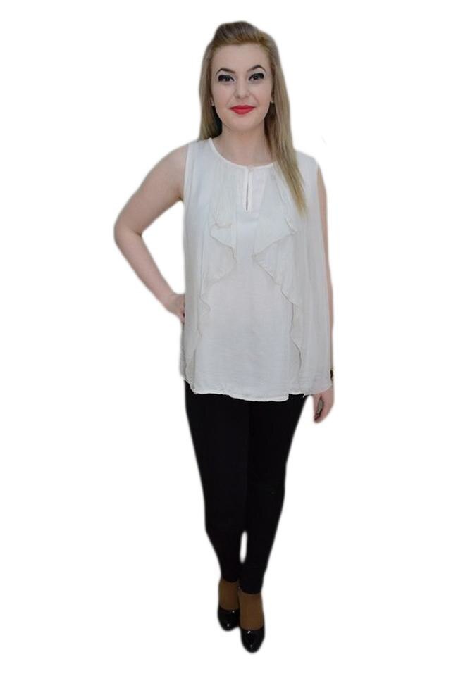 Bluza din matase fara maneca, decolteu mic, D&J Exclusive, Bej