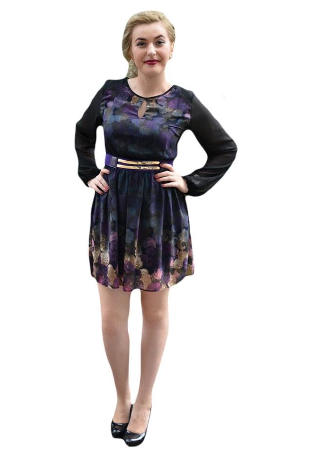 Rochie vaporoasa, cu imprimeu floral, D&J Exclusive, Multicolor, 36