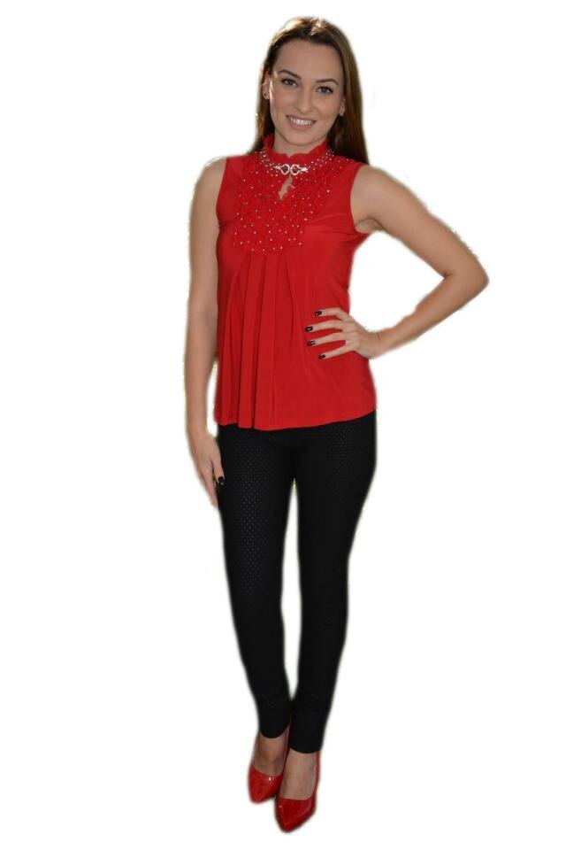 Bluza eleganta cu volanase si margele, D&J Exclusive, Marsala