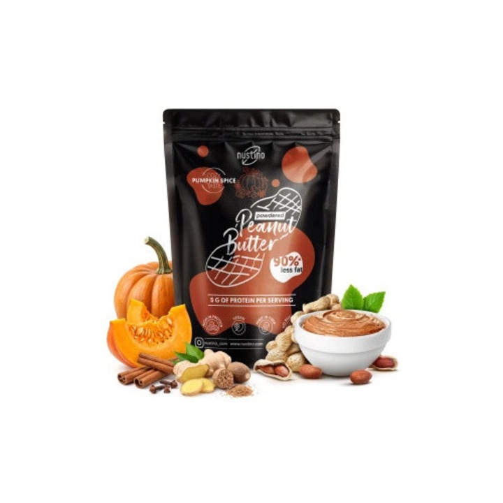 Фъстъчено Масло На Прах, Nustino, Pumpkin Spice, Без Добавена Захар, С Лиофилизирана Тиква И Подправки, Високо Протеиново Съдържание, Нискомаслено, Натурален Аромат, Премиум Качество, Бразилия, 400 g