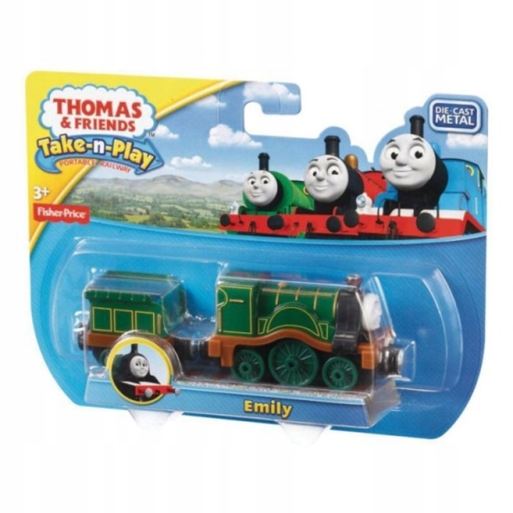 Локомотив Емилка Fisher Price Take-n-Play, зелен със златни ивици, метал, 3 години+