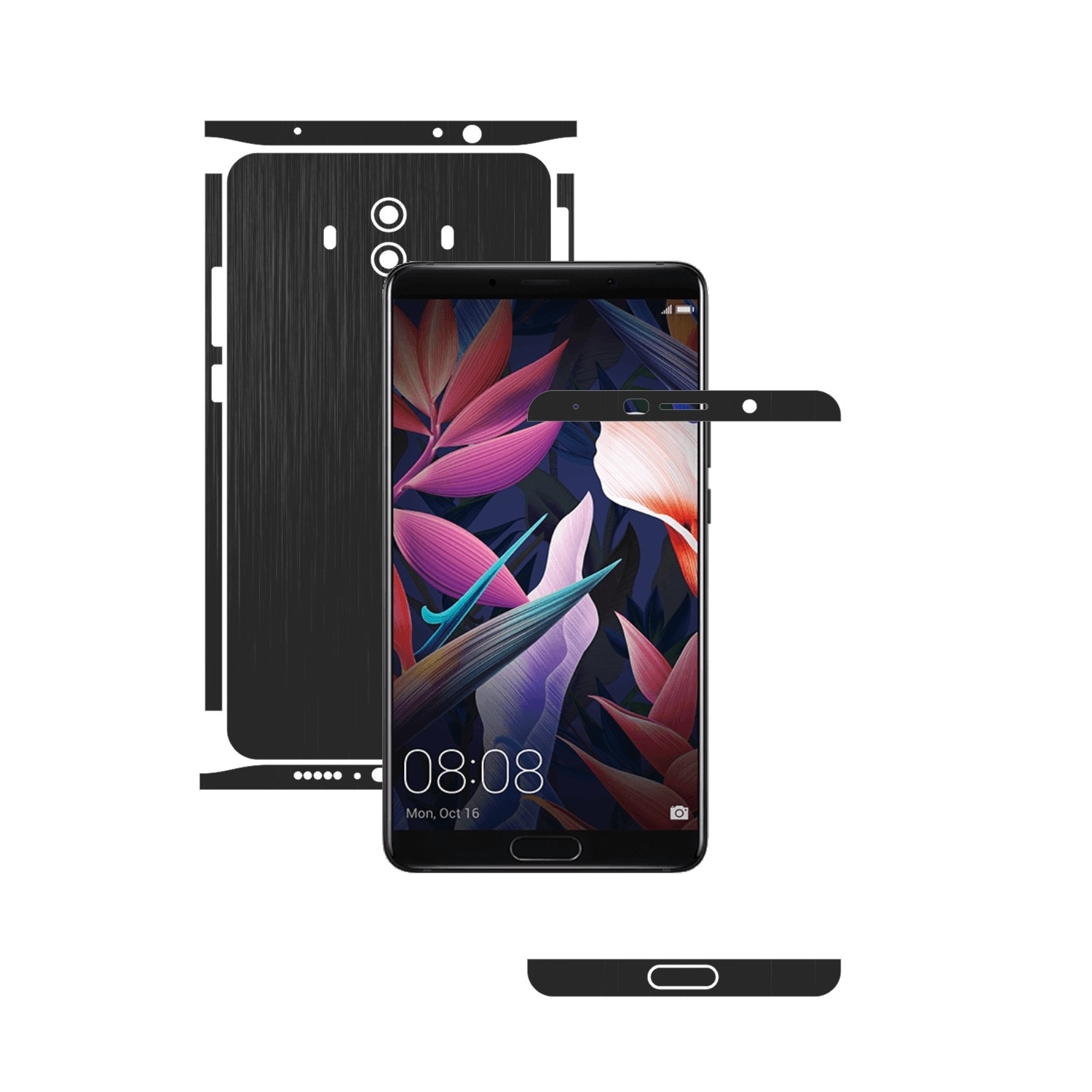 1 + 1 GRATUIT - Huawei Mate 10 - Brushed Negru - Folie de protectie Carbon Skinz, Husa Full Body Cover de tip Skin Adeziv pentru Rama Ecran,Carcasa Spate si Laterale