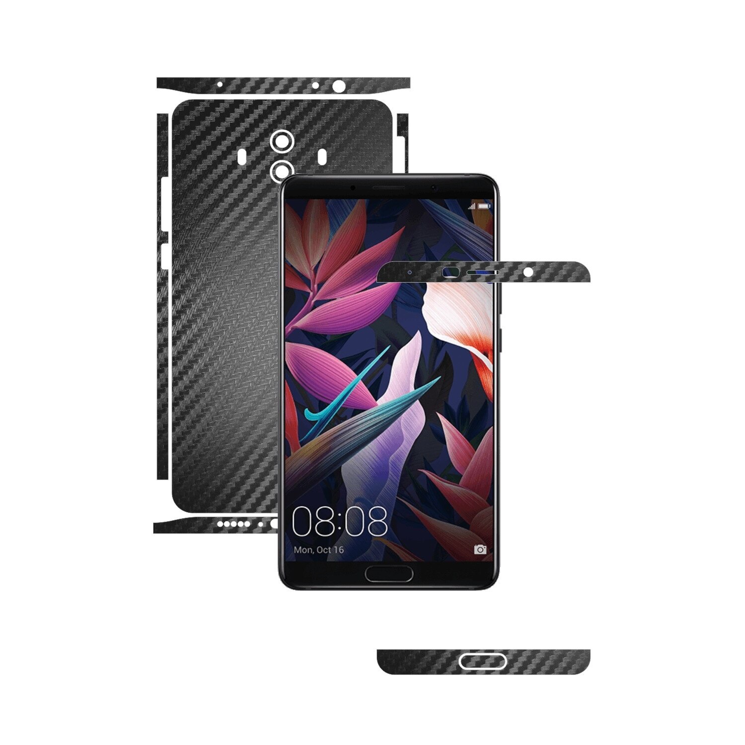 1 + 1 GRATUIT - Huawei Mate 10 - Carbon Negru - Folie de protectie Carbon Skinz, Husa Full Body Cover de tip Skin Adeziv pentru Rama Ecran,Carcasa Spate si Laterale