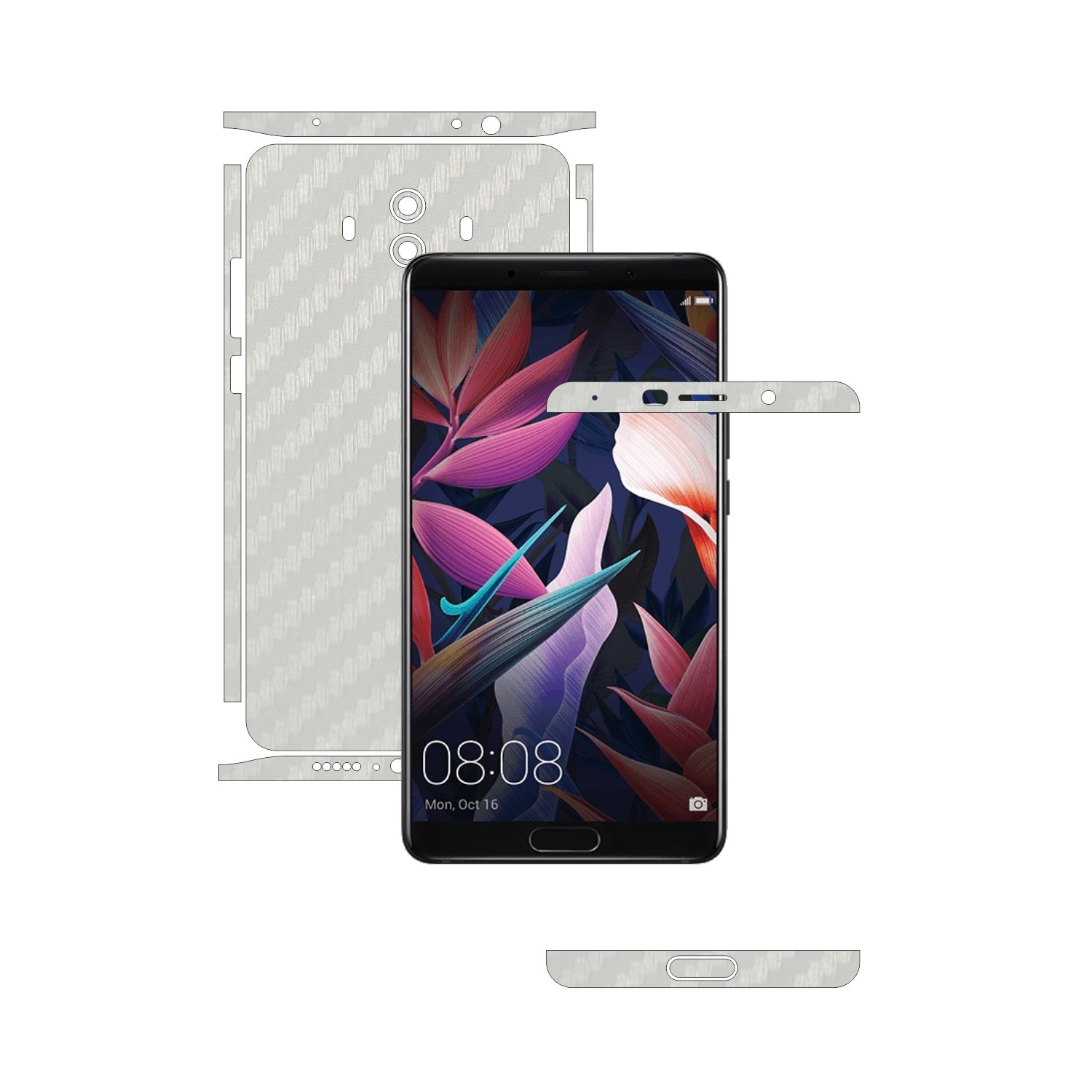 Folie de protectie Carbon Skinz, Husa de tip Skin Adeziv pentru Carcasa, Carbon Alb dedicata Huawei Mate 10