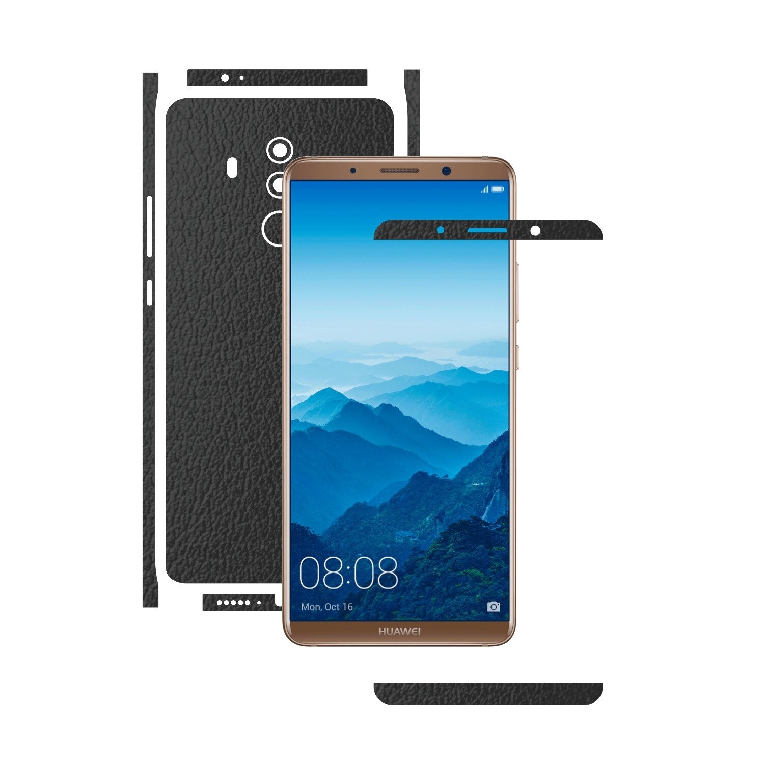 Folie de protectie Carbon Skinz, Husa de tip Skin Adeziv pentru Carcasa, Piele Neagra dedicata Huawei Mate 10 Pro